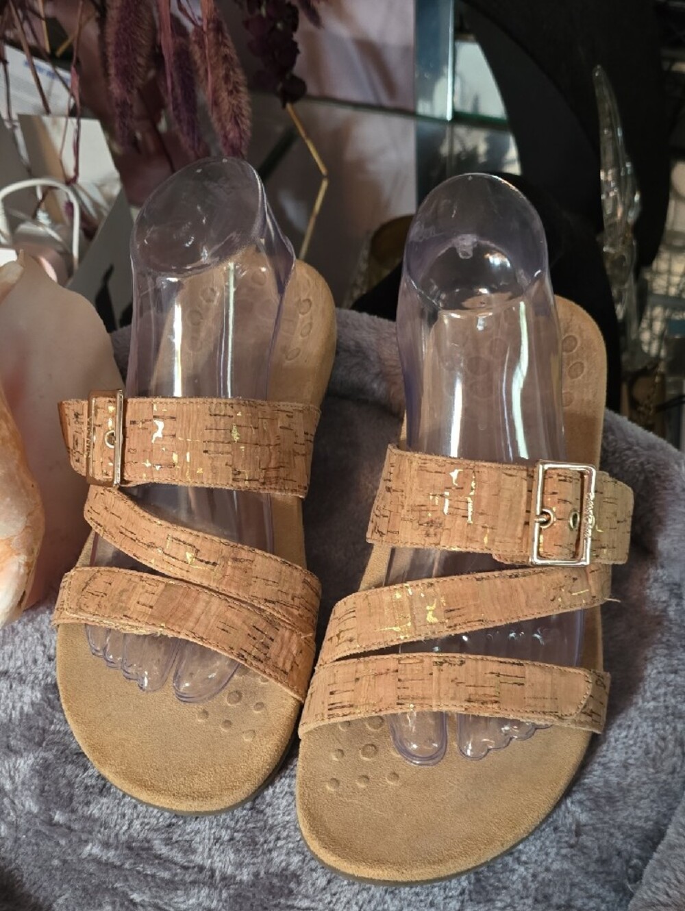 Vionic Slide Sandal w/ Touch of Gold Flecks & Textured Sole - Picture 7 of 8